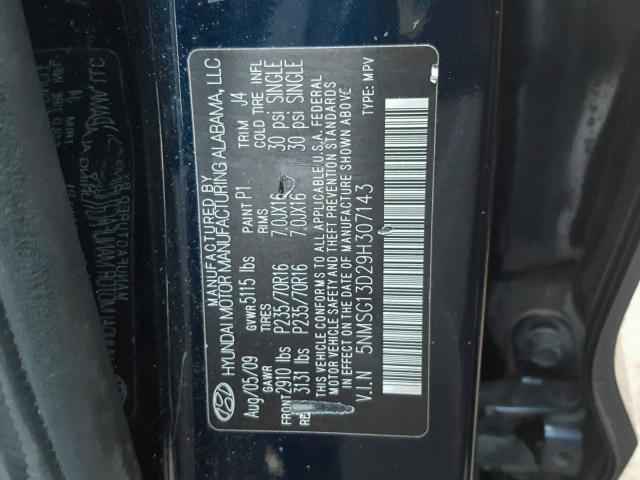 5NMSG13D29H307143 - 2009 HYUNDAI SANTA FE G BLUE photo 10