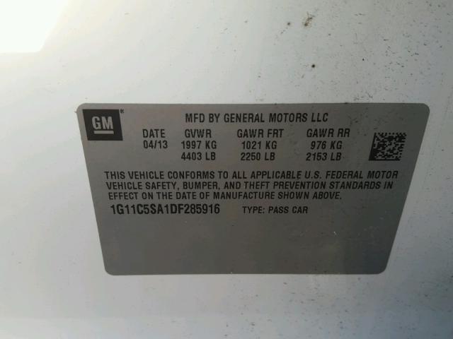 1G11C5SA1DF285916 - 2013 CHEVROLET MALIBU 1LT 白色 照片 10