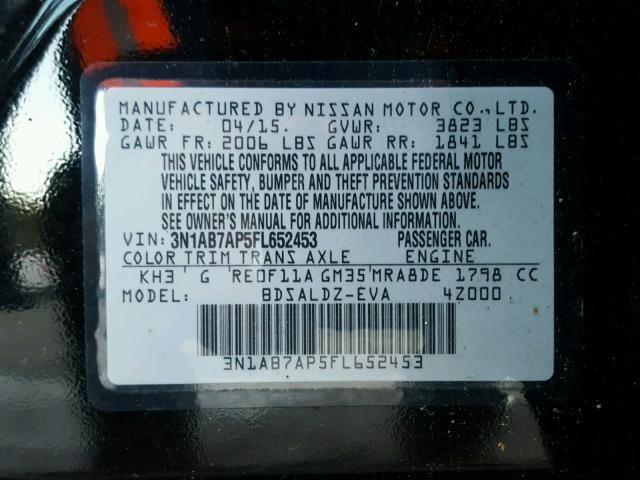 3N1AB7AP5FL652453 - 2015 NISSAN SENTRA S BLACK photo 10