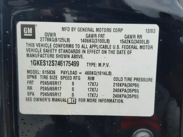 1GKES12S746175499 - 2004 GMC ENVOY XUV BLACK photo 10