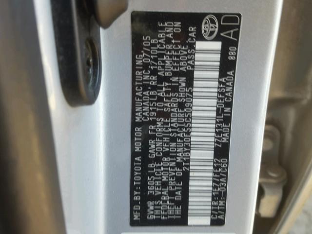 2T1BY30E55C509075 - 2005 TOYOTA COROLLA XR 银色 照片 10