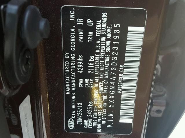 5XXGN4A73DG231935 - 2013 KIA OPTIMA EX BURGUNDY photo 10