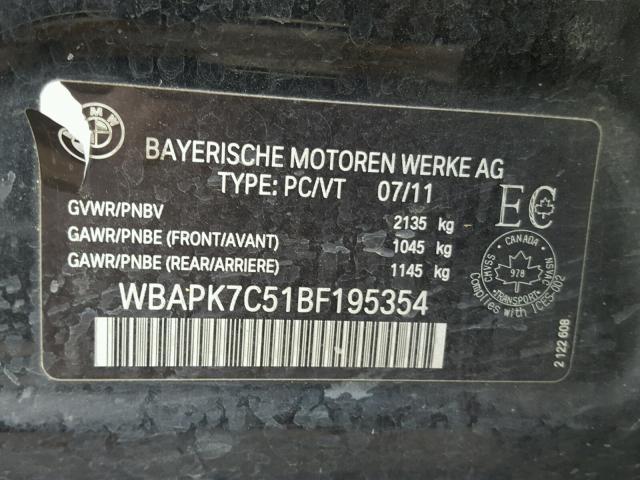 WBAPK7C51BF195354 - 2011 BMW 328 XI BLACK photo 10