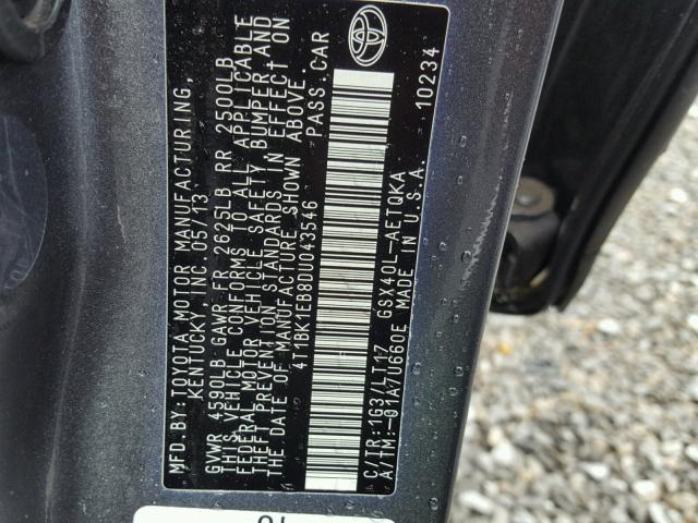 4T1BK1EB8DU043546 - 2013 TOYOTA AVALON BAS GRAY photo 10