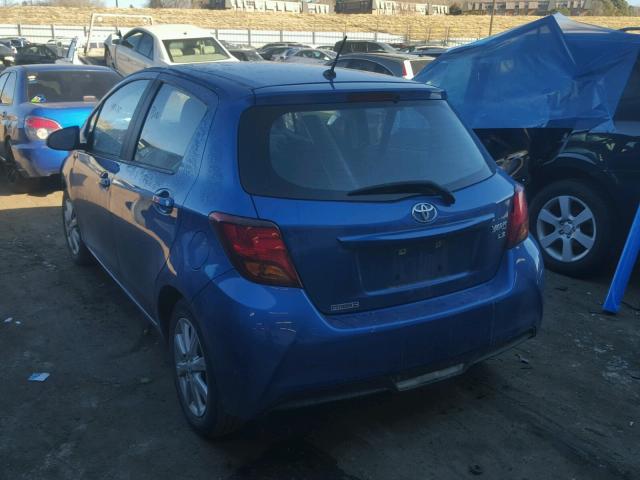 VNKKTUD33FA014948 - 2015 TOYOTA YARIS BLUE photo 3