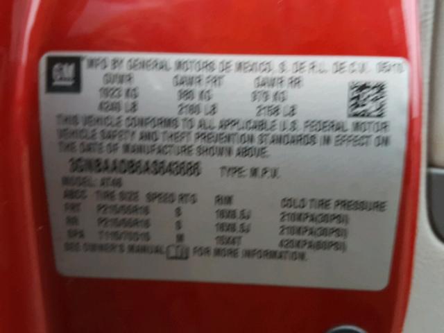 3GNBAADB6AS643686 - 2010 CHEVROLET HHR LS RED photo 10