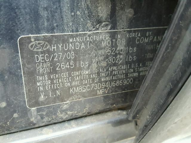 KM8SC73D94U686900 - 2004 HYUNDAI SANTA FE G BLUE photo 10