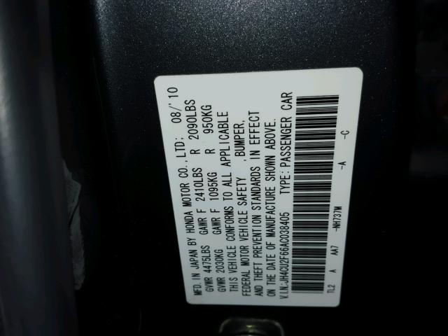 JH4CU2F66AC038405 - 2010 ACURA TSX GRAY photo 10