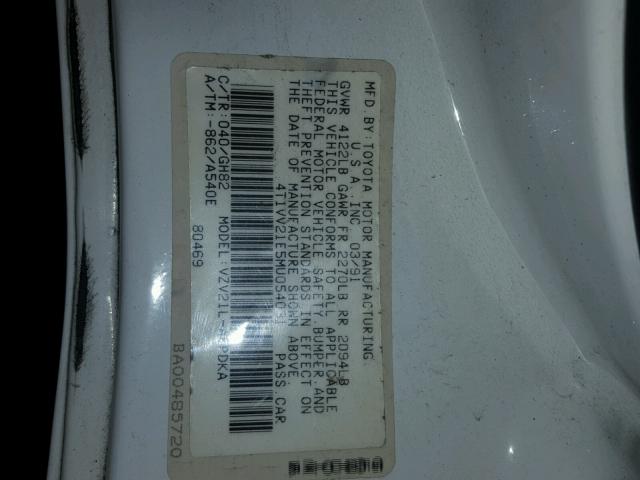 4T1VV21E5MU054031 - 1991 TOYOTA CAMRY DLX 白色 照片 10