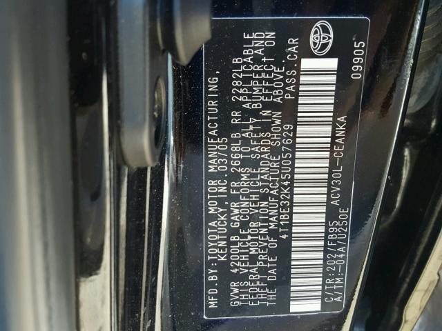 4T1BE32K45U057629 - 2005 TOYOTA CAMRY LE შავი ფოტო 10