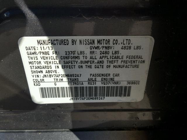 JN1BV7AP2EM685247 - 2014 INFINITI Q50 BASE SILVER photo 10