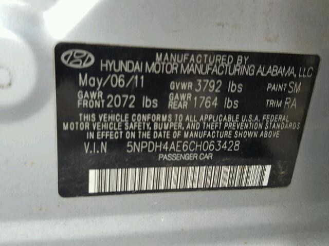 5NPDH4AE6CH063428 - 2012 HYUNDAI ELANTRA GL SILVER photo 10