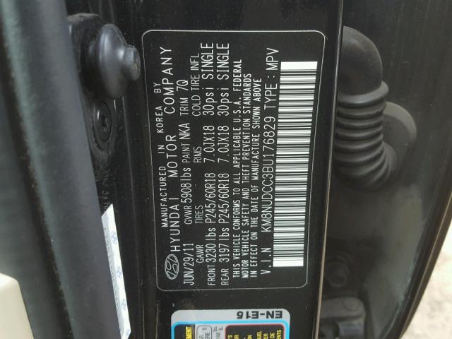 KM8NUDCC3BU176829 - 2011 HYUNDAI VERACRUZ G BLACK photo 10