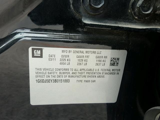 1G6DJ5EY3B0151883 - 2011 CADILLAC CTS PERFOR Siyah fotoğraf 10