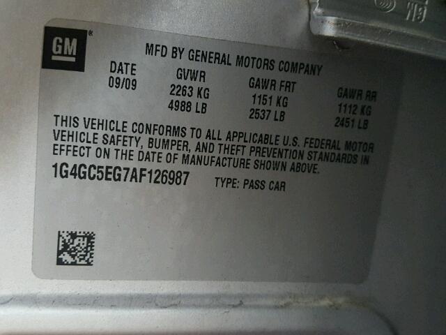 1G4GC5EG7AF126987 - 2010 BUICK LACROSSE C SILVER photo 10