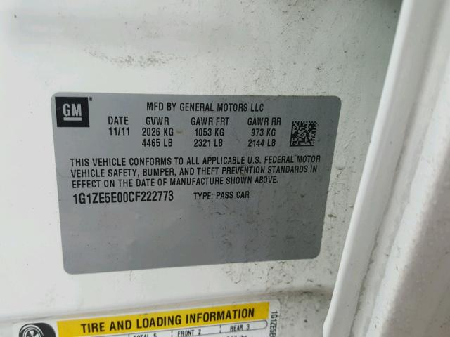 1G1ZE5E00CF222773 - 2012 CHEVROLET MALIBU LTZ 白色 照片 10