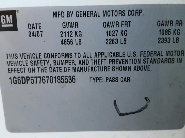 1G6DP577670185536 - 2007 CADILLAC CTS HI FEA WHITE photo 10