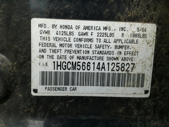 1HGCM56614A125827 - 2004 HONDA ACCORD EX BLACK photo 10