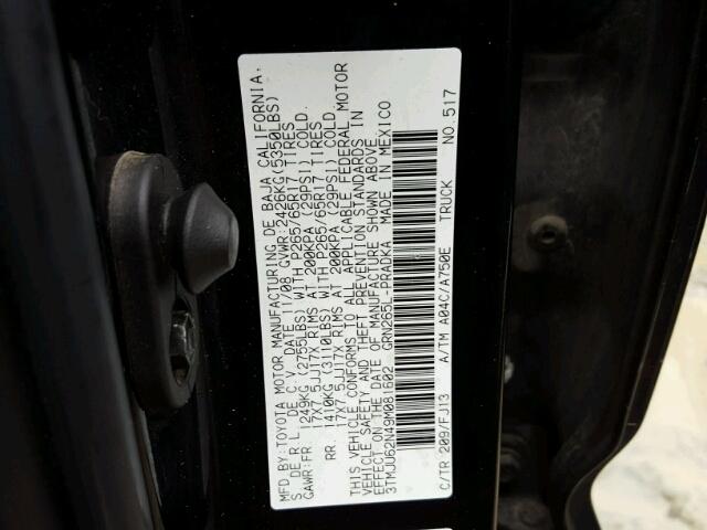 3TMJU62N49M081602 - 2009 TOYOTA TACOMA DOU BLACK photo 10