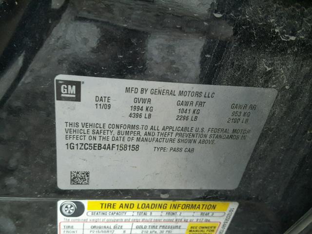 1G1ZC5EB4AF158158 - 2010 CHEVROLET MALIBU 1LT 黑色 照片 10