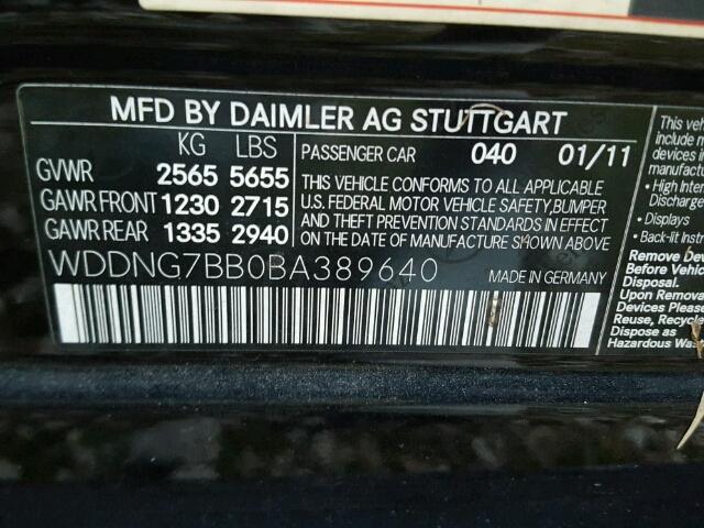 WDDNG7BB0BA389640 - 2011 MERCEDES-BENZ S 550 BLACK photo 10