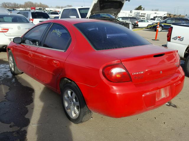 1B3ES56C65D220825 - 2005 DODGE NEON SXT RED photo 3