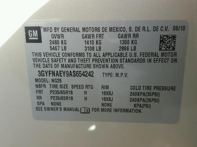 3GYFNAEY9AS654242 - 2010 CADILLAC SRX LUXURY GOLD photo 10