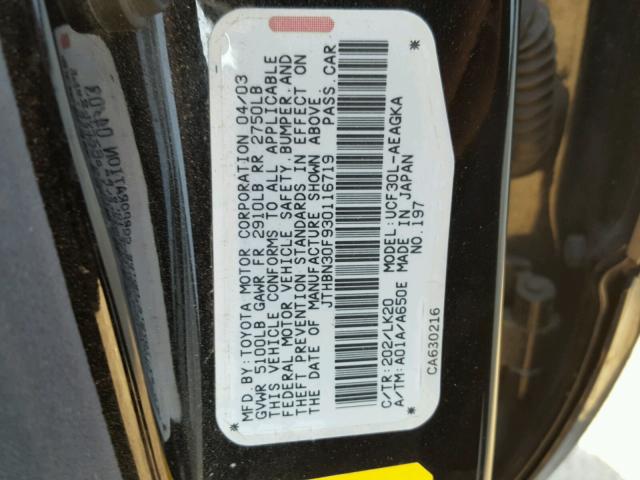 JTHBN30F930116719 - 2003 LEXUS LS 430 BLACK photo 10