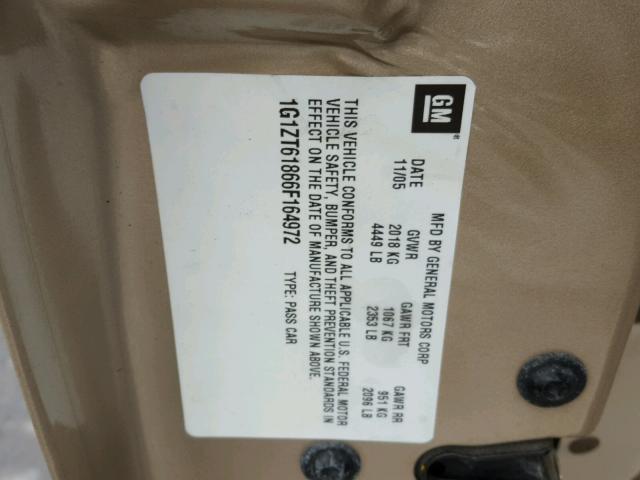 1G1ZT61866F164972 - 2006 CHEVROLET MALIBU MAX 金色 照片 10