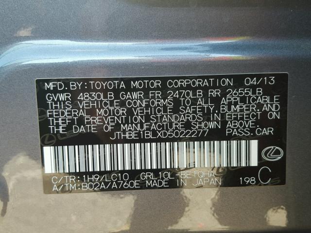 JTHBE1BLXD5022277 - 2013 LEXUS GS 350 GRAY photo 10