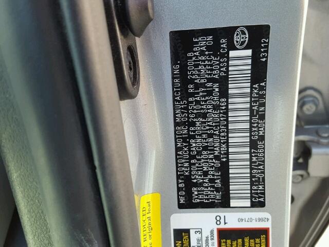 4T1BK1EB3FU171468 - 2015 TOYOTA AVALON XLE GRAY photo 10