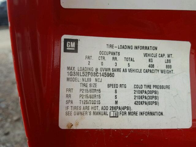 1G3NL52F03C145960 - 2003 OLDSMOBILE ALERO GL RED photo 10