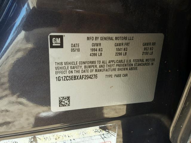 1G1ZC5EBXAF294276 - 2010 CHEVROLET MALIBU 1LT GRAY photo 10