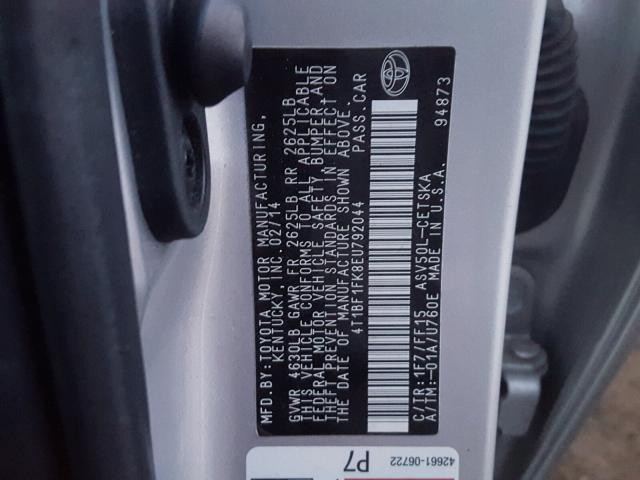 4T1BF1FK8EU792044 - 2014 TOYOTA CAMRY L SILVER photo 10