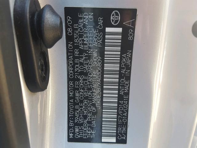 JTKDE3B7XA0306809 - 2010 TOYOTA SCION TC 灰色 照片 10