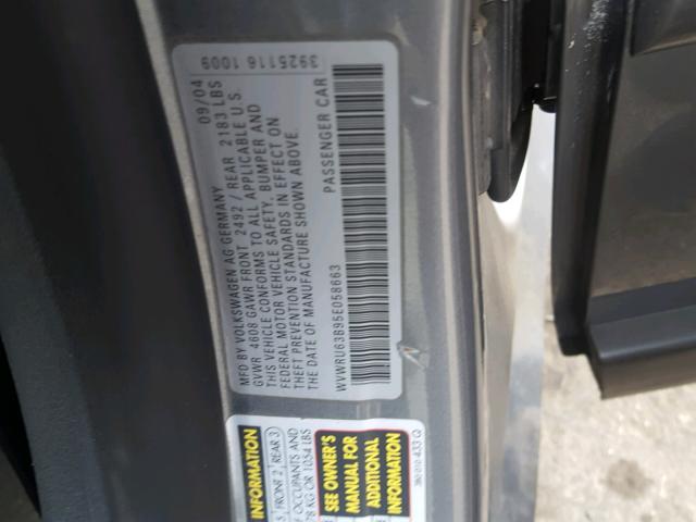 WVWRU63B95E058663 - 2005 VOLKSWAGEN PASSAT GLX 灰色 照片 10