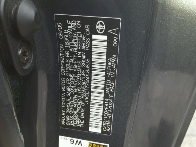 JTKDE177860083836 - 2006 TOYOTA SCION TC 灰色 照片 10