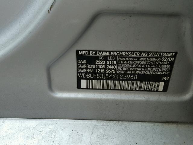 WDBUF83J54X123968 - 2004 MERCEDES-BENZ E 500 4MAT SILVER photo 10