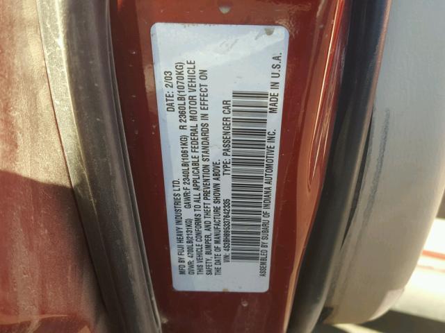 4S3BH895337642335 - 2003 SUBARU LEGACY OUT MAROON photo 10