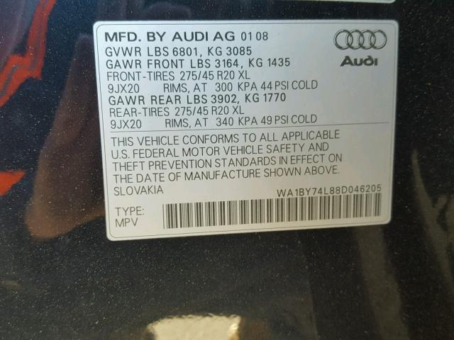 WA1BY74L88D046205 - 2008 AUDI Q7 3.6 QUA BLUE photo 10