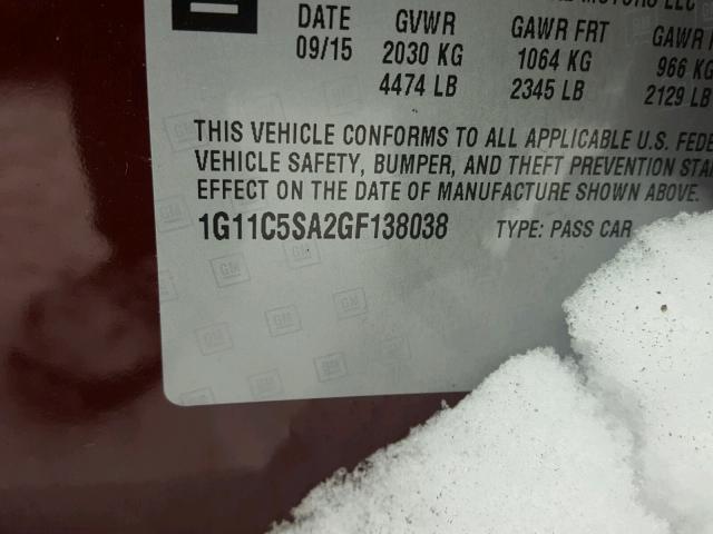 1G11C5SA2GF138038 - 2016 CHEVROLET MALIBU LIM 栗色 照片 10