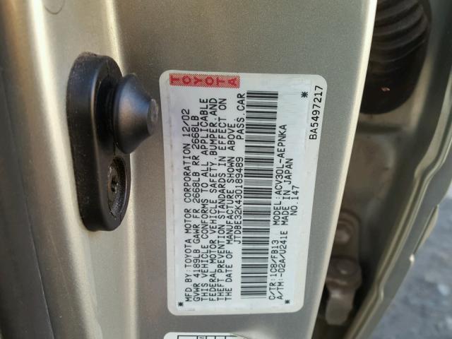 JTDBE32K430189489 - 2003 TOYOTA CAMRY LE SILVER photo 10