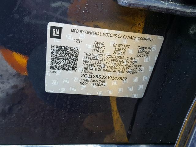 2G1125S32J9147827 - 2018 CHEVROLET IMPALA PRE ლურჯი ფოტო 10