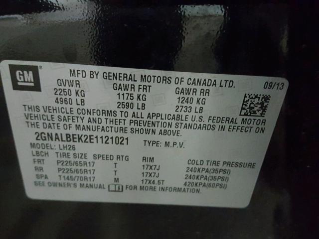 2GNALBEK2E1121021 - 2014 CHEVROLET EQUINOX LT BLACK photo 10