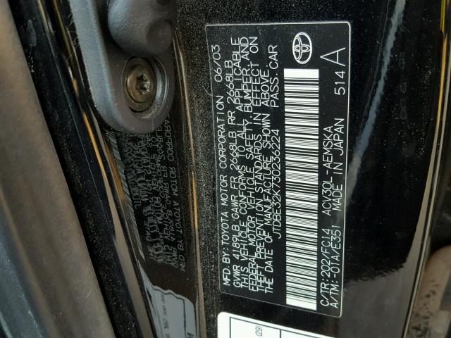 JTDBE32K730236224 - 2003 TOYOTA CAMRY LE შავი ფოტო 10