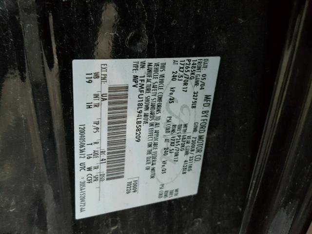 1FMFU18L94LB58209 - 2004 FORD EXPEDITION BLACK photo 10