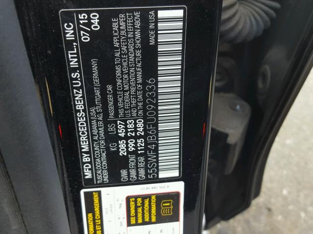 55SWF4JB6FU092336 - 2015 MERCEDES-BENZ C 300 BLACK photo 10