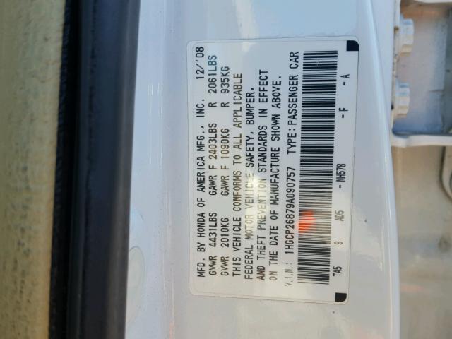 1HGCP26879A090757 - 2009 HONDA ACCORD EXL WHITE photo 10