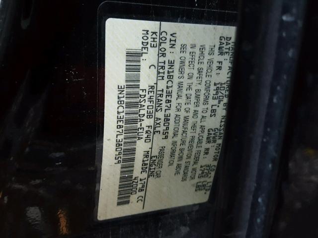 3N1BC13E87L380959 - 2007 NISSAN VERSA S BLACK photo 10