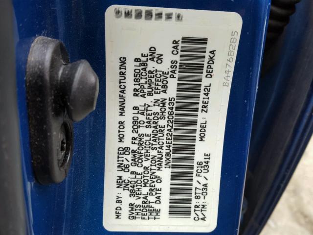 1NXBU4EE2AZ206435 - 2010 TOYOTA COROLLA BA BLUE photo 10